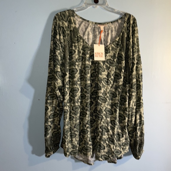 NWT Green Floral Knox Rose Long Sleeve Tunic peasant blouse size xl - Picture 2 of 8